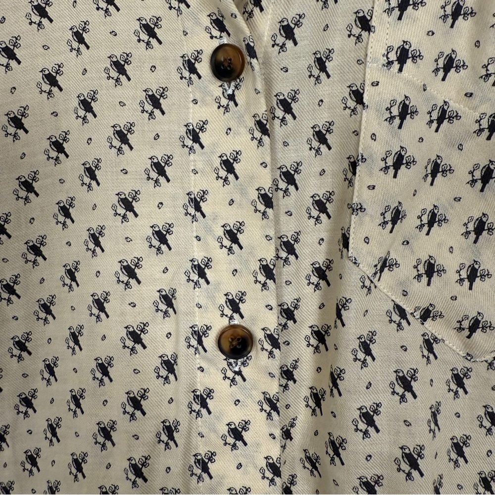 Billy Reid Italian Made Cotton Button Down Shirt XS | Cream Bird Print | NWOT - Picture 5 of 7